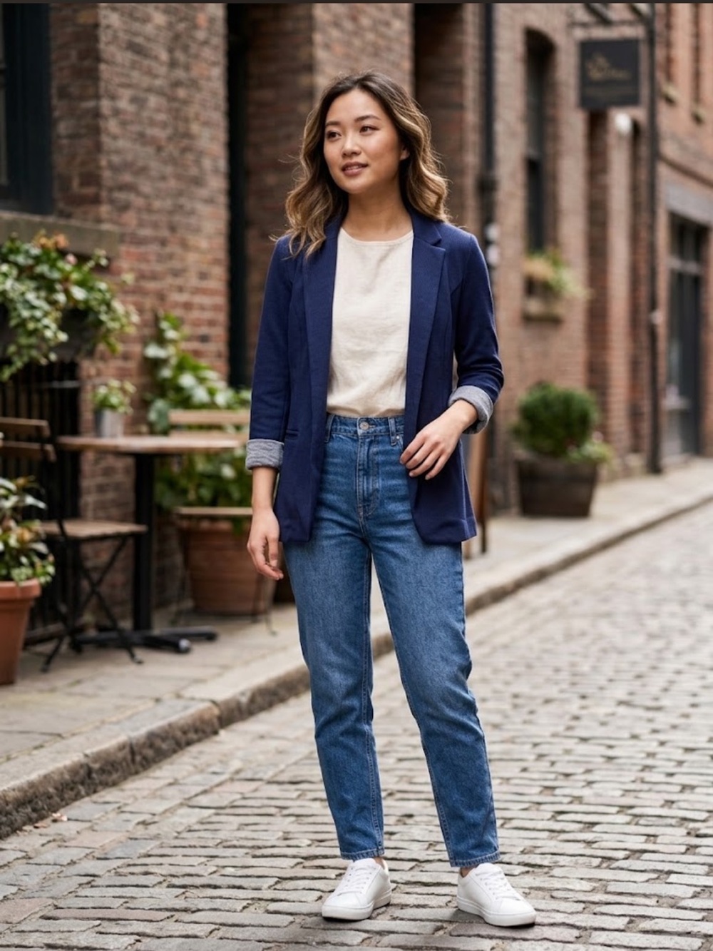 New Skies Are Blue Asa Knit Blazer Size Small Navy Blue Open Front 3/4 Sleeves